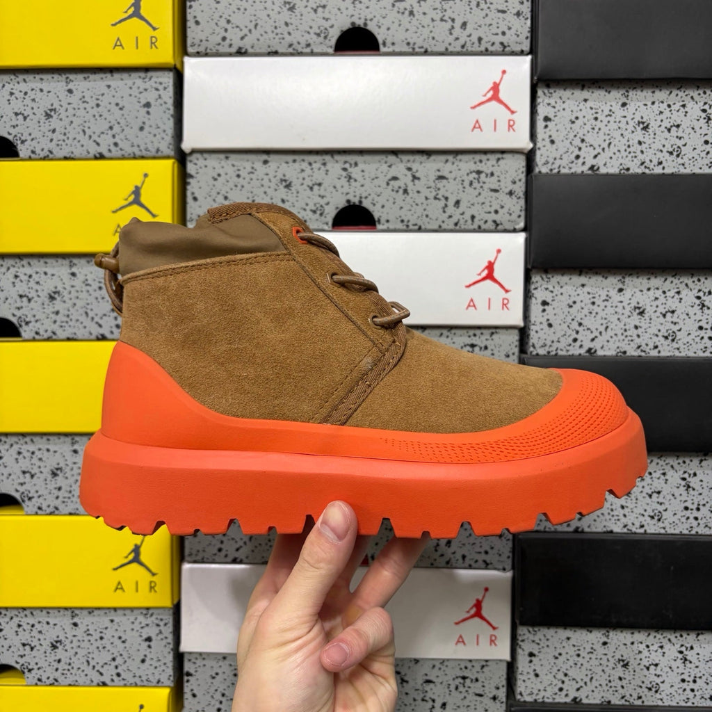 UGG Lace-Up Hiker Chukka Boot – Suede Boot with Orange Lug Sole, Drawstring Collar & UGG Diamond Heel in Tan