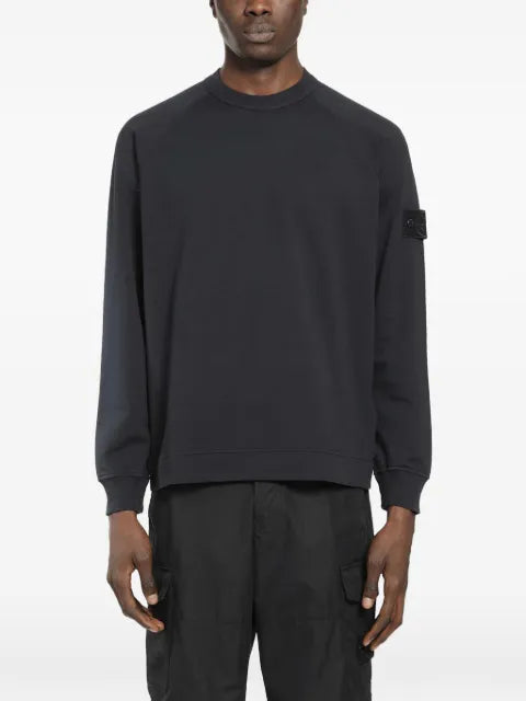 Stone Island 6100064 cotton stretch fleece S.I. regular-fit crewneck ghost sweatshirt with raglan sleeves