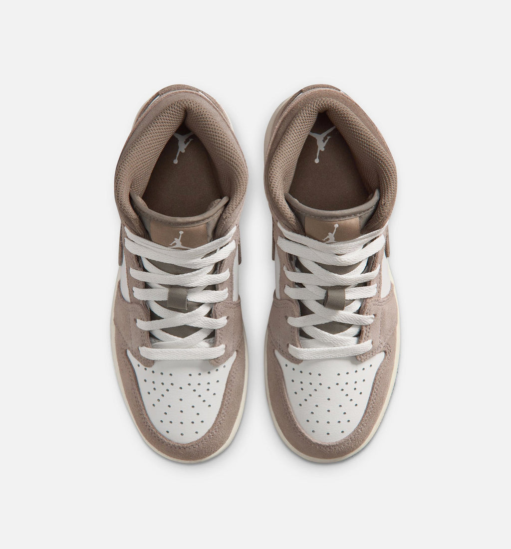 Air Jordan 1 Mid Grade School Lifestyle Shoes - Enigma Stone Olive Grey Summit White