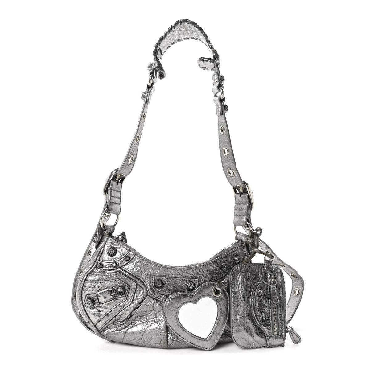 Metallic Agneau Arena Le Cagole Shoulder Bag XS Silver