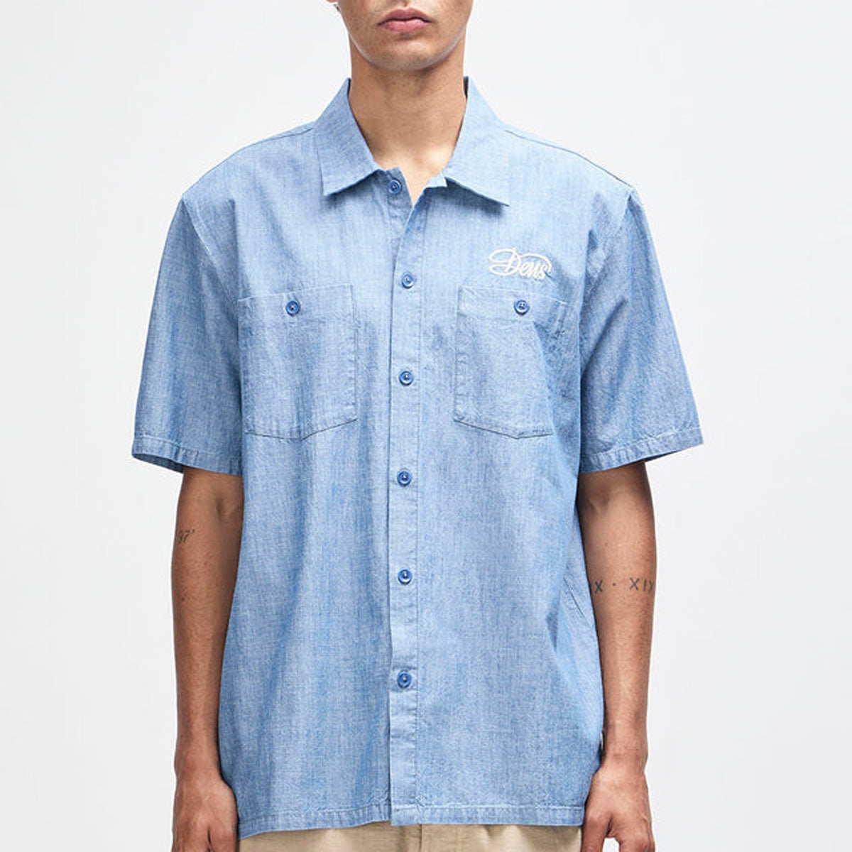 Deus Forecourt Chambray Shirt: Mid Indigo