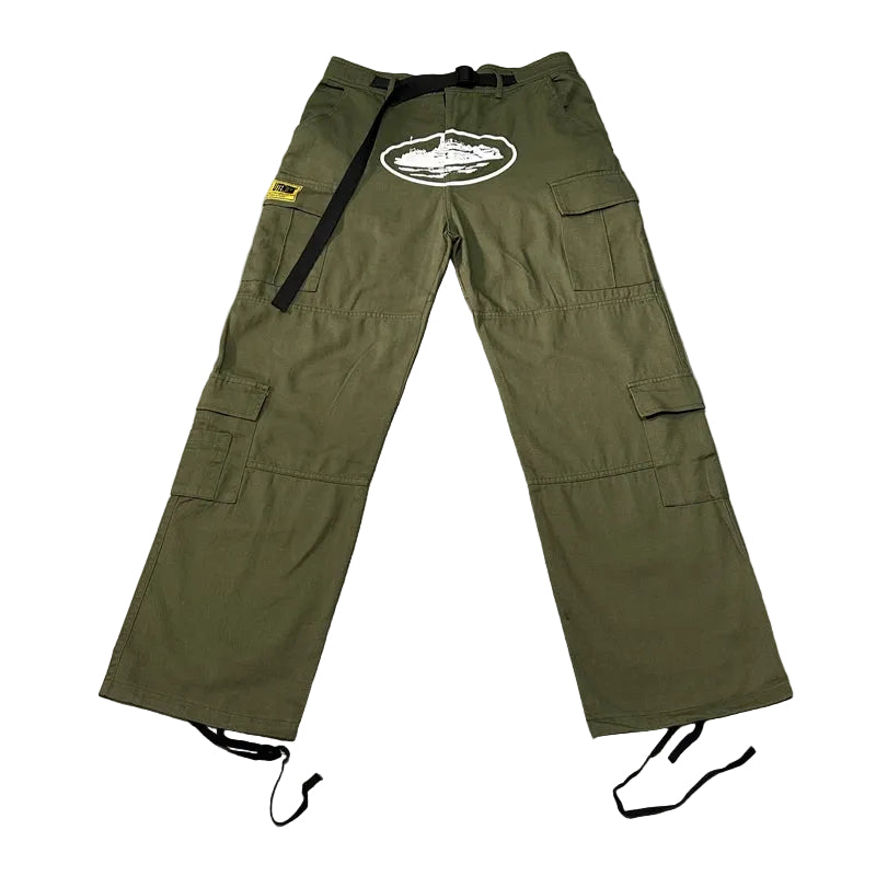 Corteiz Alcatraz Camo Cargo Pants – Military Green