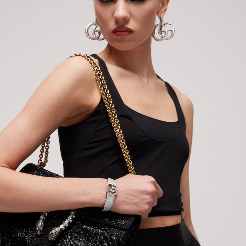Gucci Crystal Double G Cuff Bracelet