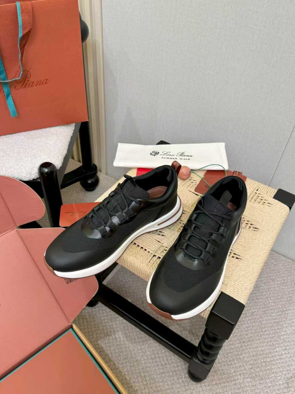 Loro Piana Black Leather Low-Top Sneakers