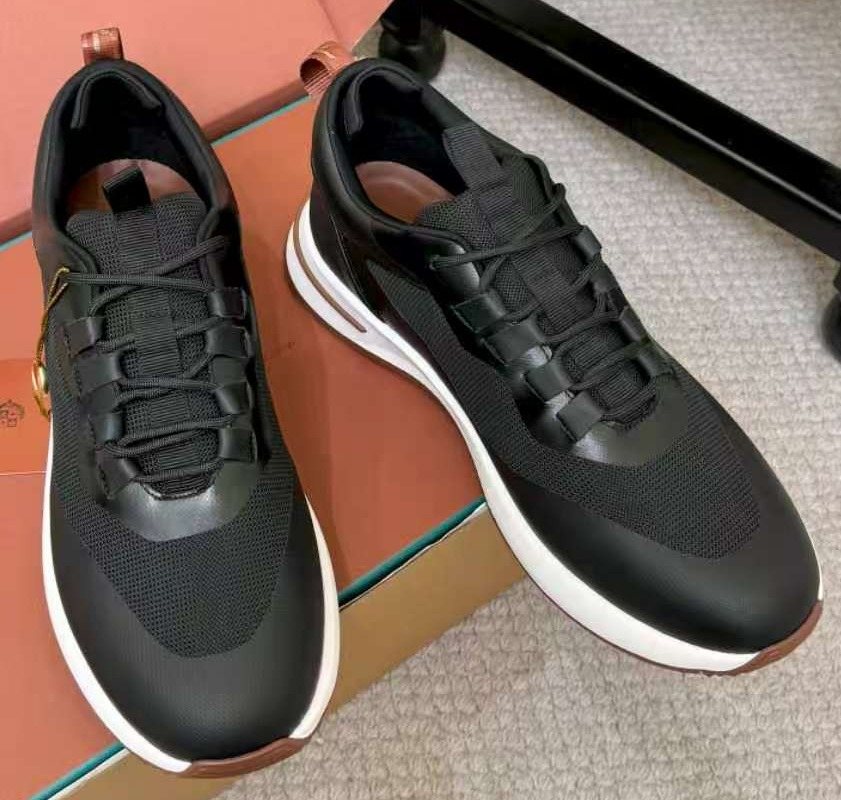 Loro Piana Black Leather Low-Top Sneakers