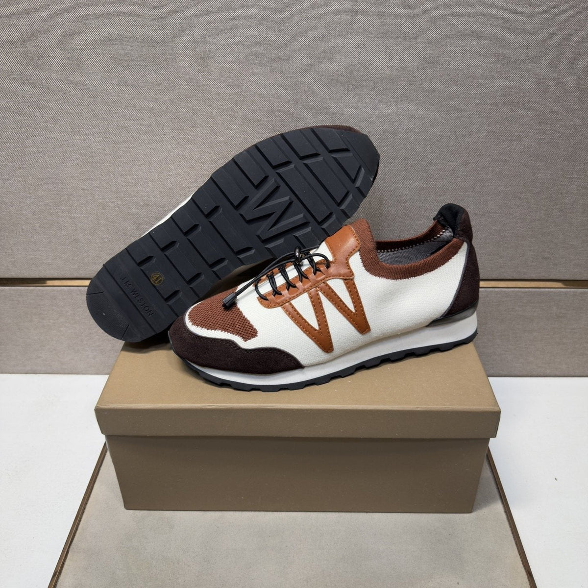 Men's White, Brown & Tan Panel Sneakers